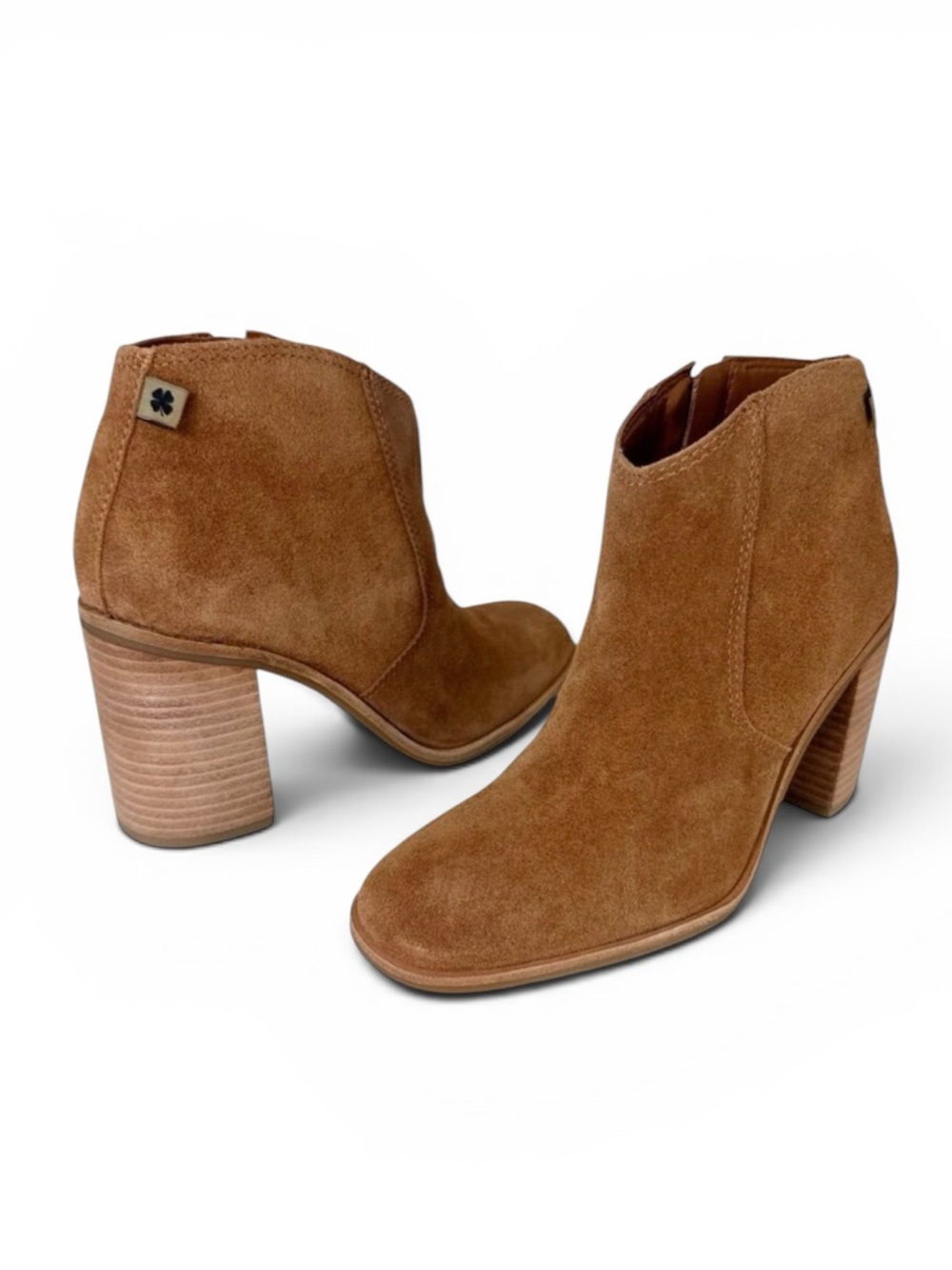 Lucky Brand Pellyon‎ Heeled Bootie Camel Brown Women's 6.5M Suede Leather NWOB